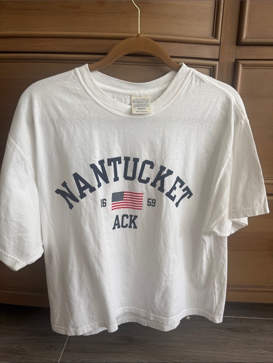 Comfort Colors Tops - Comfort Colors White Nantucket ACK Short Sleeve Tee with Navy and Red Graphic